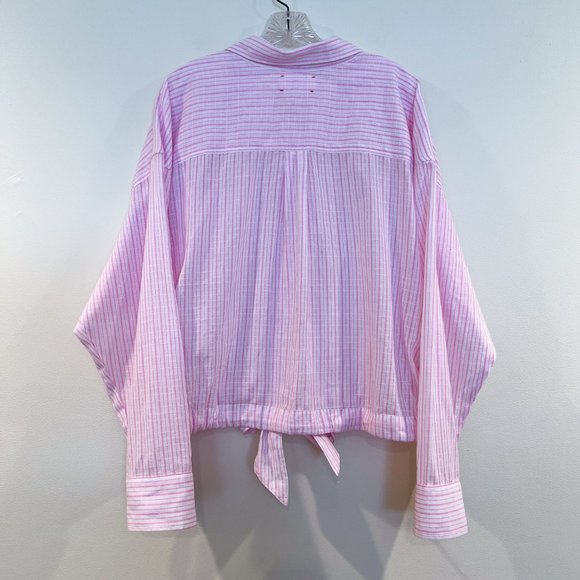 XiRENA Pink Striped Tie Front Button Down Lightweight Classic Designer Blouse XL - Picture 10 of 10